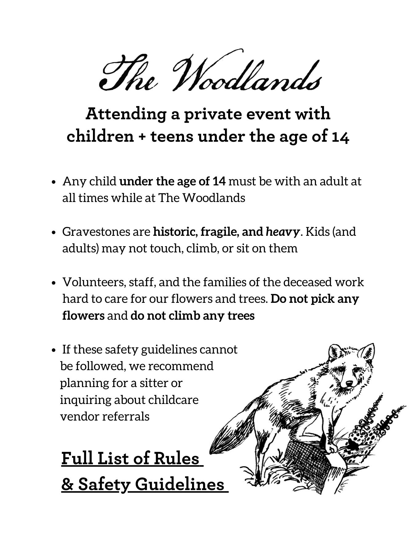 The Woodlands rules and safety guidelines for private events with children and teens under age 14